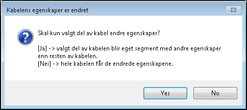 Melding om endrede egenskaper på del av kabel