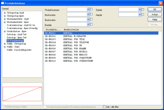 Sentraler i Produktdatabasen