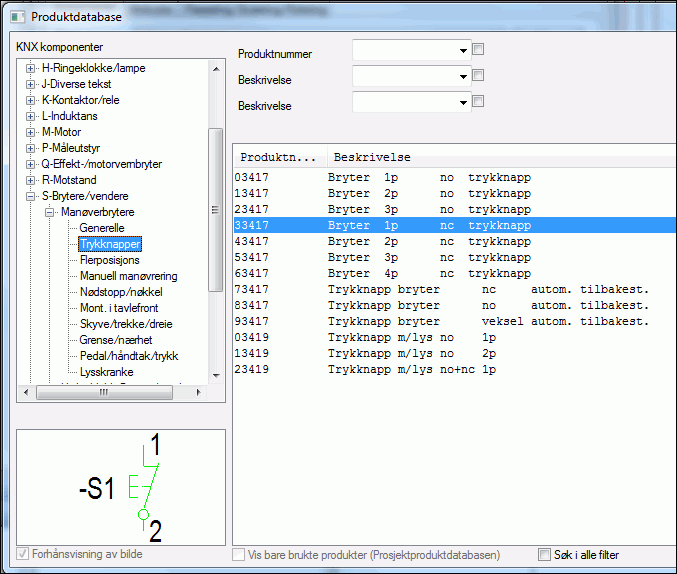 Bryter i produktdatabasen