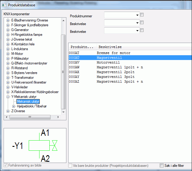 Magnetventil i produtdatabasen