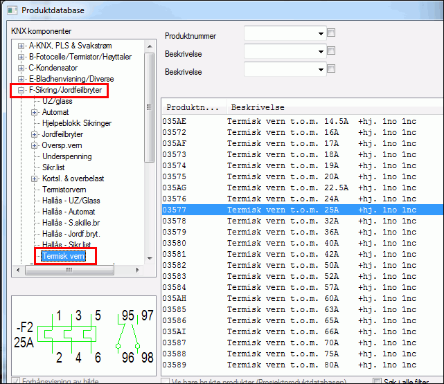 Velge vern i produktdatabasen